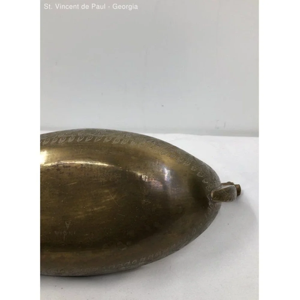 Vintage Mid Century Modern Brass Viking Boat Bowl 16